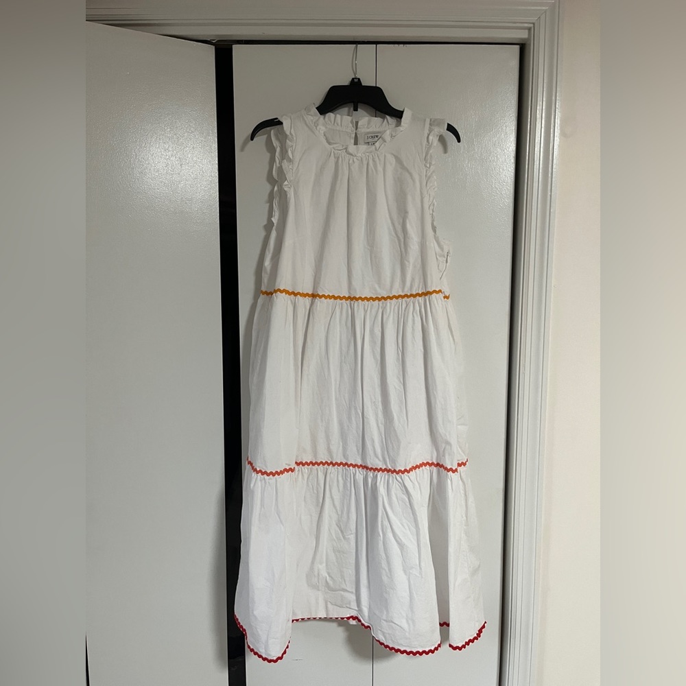 J.Crew tiered dress in white with ricrac sz 14